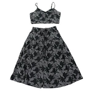 Universal Thread Black Floral 2-Piece Set Crop Cami XL + Midi Skirt M Summer